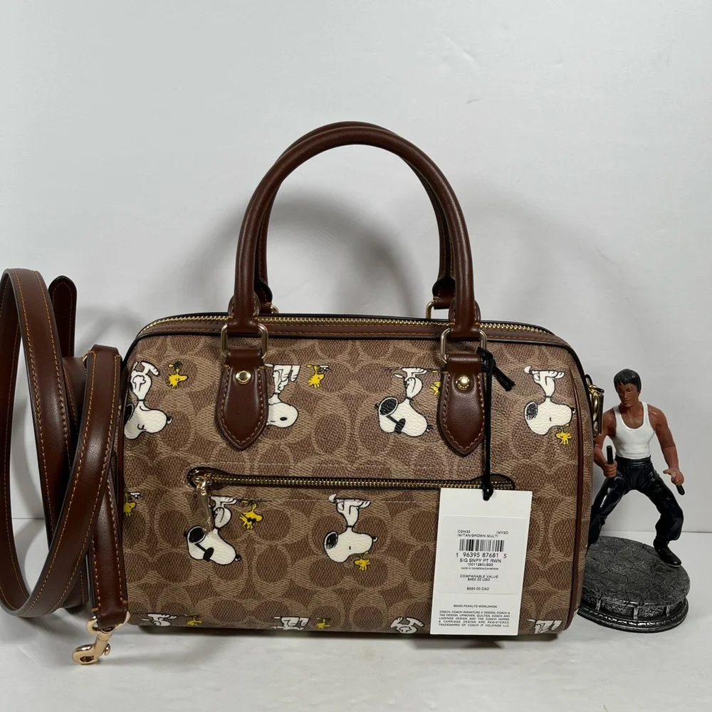 NWT Coach X Peanuts Rowan Satchel Bag In Signature With Snoopy Print - Picture 2 of 10